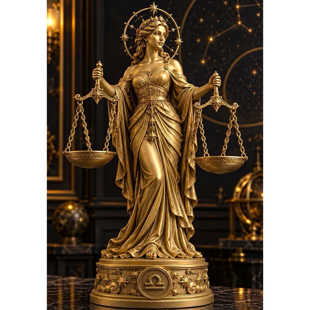 Gold Lady Justice Libra Figurine Law Justice 3D Printed Resin Figurine 7 in